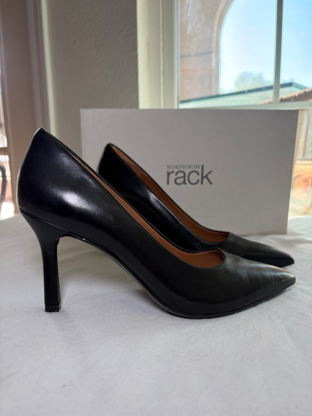 Nordstrom Rack Black Leather Pointed-Toe Stiletto Pumps